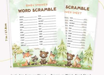 GardenCity Baby Shower Word Scramble Game Cards, Woodland Baby Shower Games for Boy or Girl, 50 Pack, Woodland