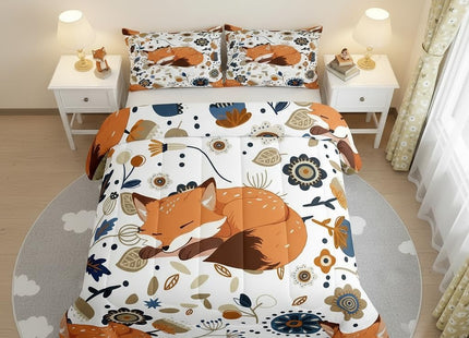 Castle Fairy Autumn Bedding Set 3 Piece, Fox Characters Sleeping Comforter Set Boys Girls, Lovely Woodland Animal Brushed Microfiber Soft Bedding Decor