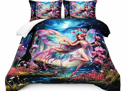 AILONEN Beautiful Butterfly Fairy Comforter Set,Magic Mushroom Duvet Set Queen Size, Mysterious Fairy Forest Theme Bedding Set Perfect for Kids Girls Bedroom,1 Quilt + 2 Pillow Case