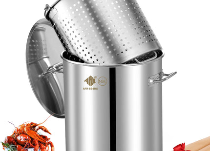 ARC 64 QT Stainless Steel Seafood Boil Pot with Basket and Two Brown Paper