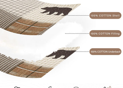 PERHOM Quilt King Size, 100% Cotton King Size Quilt, Lodge Cabin Farmhouse King Quilt, Brown Beige Green Plaid Lightweight Soft Quilted Bedspread Sets for All Season, 3 Pieces