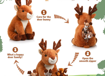 Poen Plush Deer Stuffed Animal Set with 4 Baby Deer Zippered, Sitting
