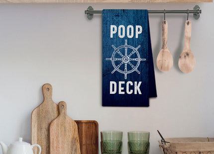 ChissNook Nautical Ocean Bathroom Towels, Poop Deck Coastal Beach Kitchen Towels Drying Cloth, Navy Blue Nautical Beach Boat Deck Bathroom Decor, 16x24 Inch