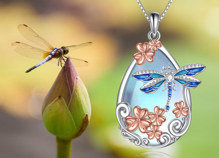 KQF Dragonfly Necklace for Women Sterling Silver Moonstone Jewelry Dragonfly Pendant Necklace for Women Teens