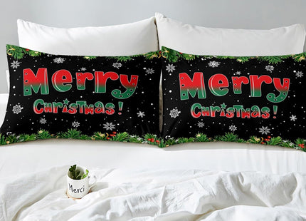 Homewish Merry Christmas Duvet Cover Set Twin Size Xmas Pine Tree Bedding Set 2Pcs Winter Snowflake Comforter Cover for Kids Boys Girls Adult Room Decor,Green Red Black Quilt Cover,1 Pillowcase