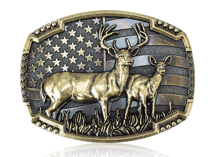 UAIAGM Deer Belt Buckle for Men Cool Western Men's Buckles for Belts Patriotic Elk Deer Head Belt Buckle Cowboy Belt Buckles, Norse Viking Deer Buckle for Men's Belts (Gold)