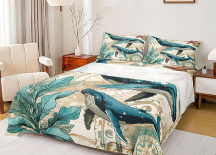 Erosebridal Ocean Whale Sheet Set Kids Boys Girls Nautical Bedding Children Coastal Sea Animal Bed Sheet Set,Soft Home Cozy Microfiber Bed Set-3pcs (1 Fitted +1 Flat+1 Pillowcases),Twin,Teal Brown