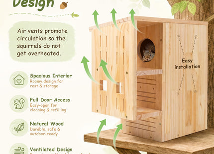 Large Squirrel House for Outside, Wooden Squirrel Nesting Box