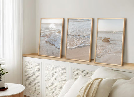 Beach Wall Art Decor Coastal Wall Art Pictures Ocean Canvas Wall Art Beige Beachy Wall Decor Boho Beach Prints Ocean Painting Coastal Artwork for Bedroom Living Room 12x16 Inch Unframed Set of 3