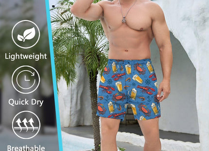 Qoekrfu Lobster Crawfish Mens Swim Trunks with Compression Liner 5 inch