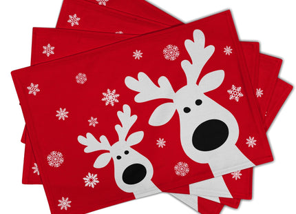 Lvhompro Xmas Placemats Set of 4 Cute Reindeer Holiday Snowflake Cloth Place mats Dining Table Place mats Machine Washable Heat-Resistant Table Mats for Kitchen Home Decor