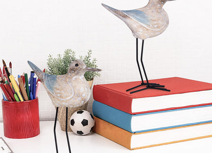 EVINIS Seagull Statues Coastal Beach Nautical Decor, Wood Sea Bird Sculpture Ornament for Home Room Table Decor (2pcs)