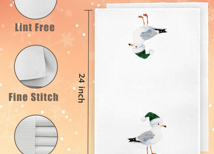 WUCHJ Christmas Seagull Beach Kitchen Towels, Nautical Christmas Bird Hand Towels for Bathroom, Seagull Decor, Coastal Sea Gull Xmas Decorative Dish Tea Towel, 16x24 Inch