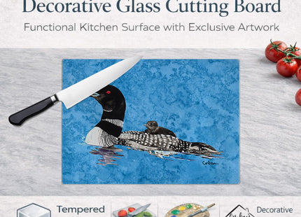 Caroline's Treasures 8718LCB Momma and Baby Loon Glass Cutting Board Large Decorative Tempered Glass Kitchen Cutting and Serving Board Large Size Chopping Board