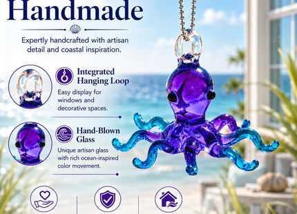 Blown Glass Octopus Suncatcher Purple Aqua 2" Home Decor, Room Decor