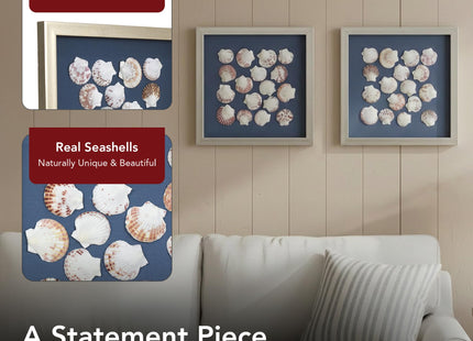 Seashell Wall Art Set, 2-pc Scallop Shell Glass Decor with Champagne Frame
