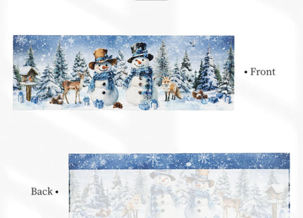 Evlaschin Blue Snowman Window Valance, Winter Trees Deer Fox Short Kitchen Valances Drapes, Xmas Snowflake Seasonal Rod Pocket Curtain Valance for Bathroom Dining Room, 54x18Inch, 1 Panel