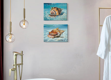 JZLDZS Seashell Canvas Wall Art, Light-Blue, 12x16 Inch Framed