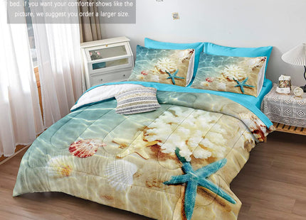 Bedbay Coastal Bedding Set Bed in a Bag Queen Beach Comforter Set 8 Pcs Turquoise Ocean Bed Set Lightweight Summer Comforter Queen Size Quilt Set Beach Room Decor for Teen Girls Women(Ocean,Queen)