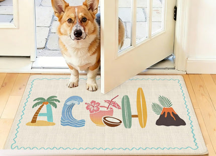 Chicimln Blue Beach Gnome Door Mat, Coastal Summer Gnomes Non-Slip Linen Doormat Outdoor Indoor Entrance, Ocean Nautical Welcome Mats Rugs for Entryway Front Door Porch, 17x30 Inch