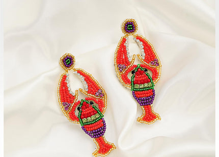 CALORVIA Bohemian Handmade Beaded Lobster Boho Beach Dangle Drop Earrings
