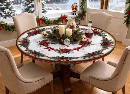 YOPINCO 54 Inch Round Christmas Tablecloth, Holly Poinsettia Holiday Table Cover, Water Resistant Polyester Tablecloth for 45-50 Inch Round Dining Tables, Stain Resistant Christmas Decor