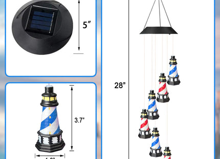Solar Lighthouse Wind Chimes,Color Changing LED Dangler Mobiles for Outside