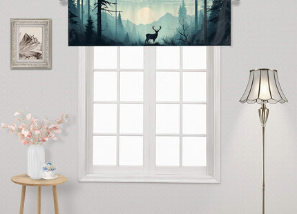ZYQENGIMGA Deer Valances Window Treatments Misty Forest Rustic Wildlife Moose Pine Forest Silhouette Rod Pocket Window Valance for Living Room Bathroom Bedroom Kitchen 54 x 18 Inch, 1 Panel