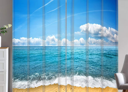 Renaiss Coastal Scenery Blackout Curtains Blue Sky Ocean Seaside Sandy Beach Seashore Theme with Foamy Waves Bedroom Living Room Window Drapes 84L x 53W Set of 2 Panels