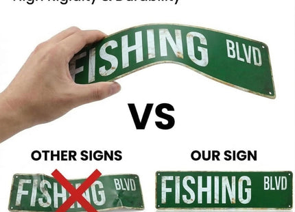 FISHING BLVD Street Sign, Metal Decor for Lake House & Cabin, 4x15 Inch Rustproof Aluminum Wall Art for Man Cave - Fishing Gifts for Men & Dad