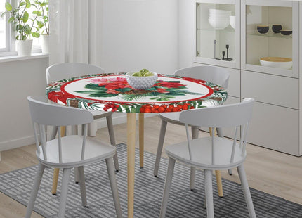 Christmas Holly Tablecloths Round Tablecloth Fitted Elastic Table Cover Washable for Kitchen Dining Picnic Party Fit T able 40-44