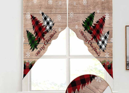 Christmas Swag Curtains, Snowman Snowflake Scene Winter Swag Valances for Windows Rod Pocket Pine Tree Kitchen Curtains Valances Scalloped Valance/Swag Xmas Window Treatment (28" W x 36" L Each Panel)