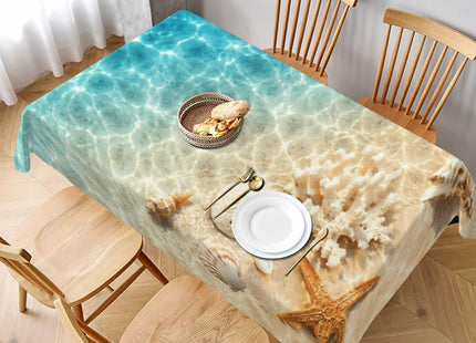 mutakin Beach Coral Seashell Tablecloth Summer Table Cloth Washable Rectangle Table Cover for Decoration Kitchen Dining Room 60x90 Inch