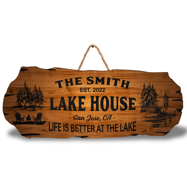 Lake House Sign, Personalized Outdoor Cabin Wood Wall Decor