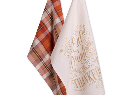 DII Fall Basics Kitchen Dishtowel Collection Printed & Plaid Fall Dish Towel Set, 18x28, Be Thankful Plaid, 2 Count
