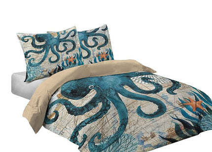 MUSOLEI Ocean Comforter Set Queen Size Four Seasons Quilt Kids Octopus Bedding Collections Soft for Teen Boys Turquoise Ocean Themed Mediterranean Style Printed Quilt Set Kids Gift