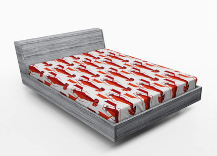 Ambesonne Lobster Fitted Sheet, Abstract Geometric Lobsters Art Vertically Aligned Graphic, Soft Decorative Fabric Bedding All-Round Elastic Pocket, Queen Size, White Vermilion