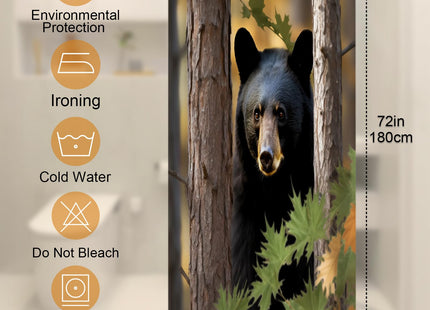 TheBlackSpot Rustic Cabin Black Bear Shower Curtain Sets Forest Tree Wildlife Animal Hunting Branches Bath Curtains Decor Grommet with Hooks 36" W × 72" H