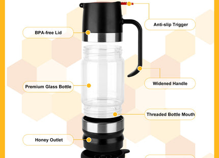 HOMKULA Glass Honey Dispenser No Drip, Maple Syrup Dispenser, 9 OZ