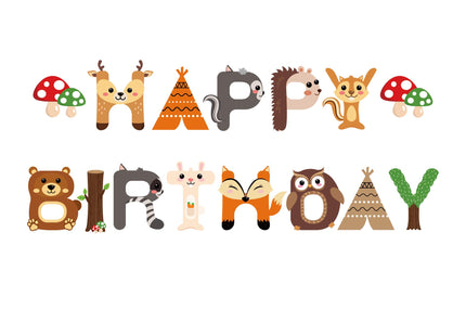 CC HOME Woodland Creature Birthday Banner,Woodland Animals Happy Birthday Forest Friend Animal Banner for Kids,Boys,Baby Shower,Birthday Party Decoration