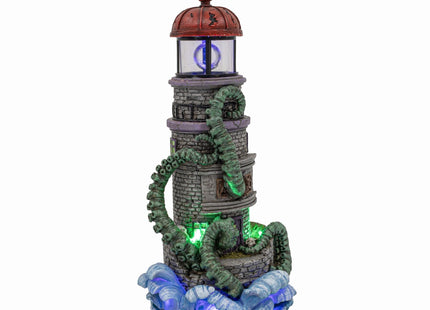 FG Square Lighthouse Attack Kraken Theme Spooky Halloween Village Multi-Color LED Lights, Animated Rotating Food Light and Music 6" x 5.5" x 12"