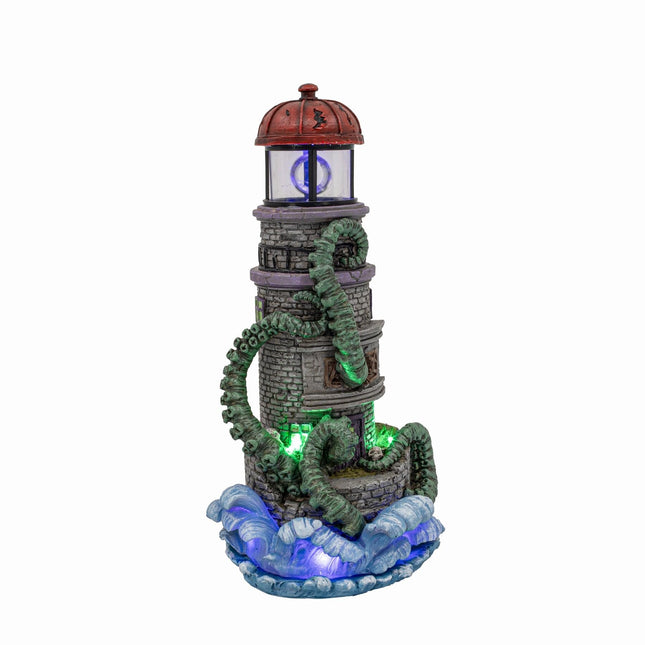 FG Square Lighthouse Attack Kraken Theme Spooky Halloween Village Multi-Color LED Lights, Animated Rotating Food Light and Music 6" x 5.5" x 12"
