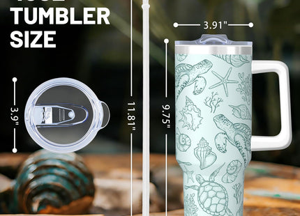 40oz Beach Sea Turtle Tumbler with Handle Cup, Sea Turtle Gifts for Women