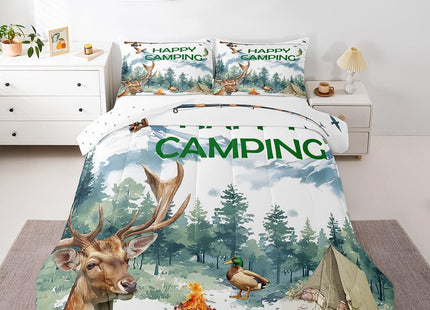 Erosebridal Happy Camping Comforter Set,RV Camper Toddler Bedding Set for Boys Girls Kids Bedroom Decor,Hunting Deer Fishing Bed Set Rustic Mallard Duck Bedding Comforter Sets,1 Pillowcase