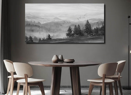 SOUGUAN Grey Pictures Wall Decor Forest Artwork Mountain Canvas Painting Landscape Wall Art Prints for Living Room Bedroom Home Hanging Decor 24x48 Inch