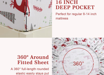 STARBEDIA Christmas Flannel Sheets King, 100% Cotton Holiday Bed Sheet Set, Deep Pocket Fitted Sheet, Soft Warm Brushed Christmas Sheet (King Size, Forest Deer)