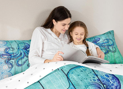 Erosebridal Octopus Print Comforter Twin Ocean Themed Bedding Set Boho Mandala Duvet Set Blue Coral Quilt Set 2pcs Sea Wildlife Down Alternative Comforter with 1 Pillowcase Blue Bedroom Comforter Set