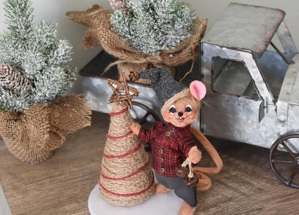 Annalee Plaid and Pine Mouse with Tree, 6 inch Collectible Figurine