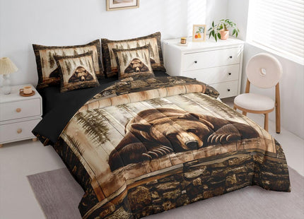 Feelyou Bear Comforter Set with Sheets 7 Piece Twin Size Wild Animal Hunting Bed in a Bag Kids Boys Girls Western Cabin Bedding Set Rustic Country Farmhouse Bedroom Decor Retro Breathable