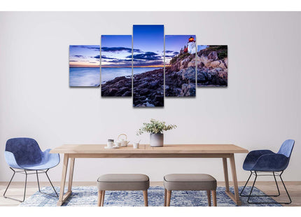Maine Acadia National Park Wall Art Bass Harbour Head Light Wall Decor USA Scenery Canvas Print USA Landscape Paintings Rural Pictures Posters for Living Room Office Frame(60''Wx32''H)